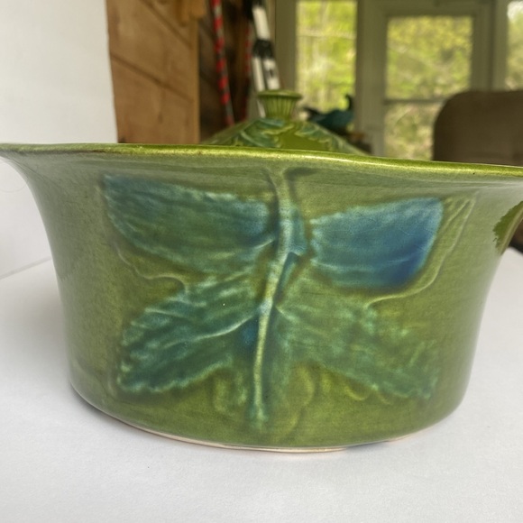 Vintage 3 pc.blue/green California USA Pottery leaf soup tureen - Picture 11 of 14